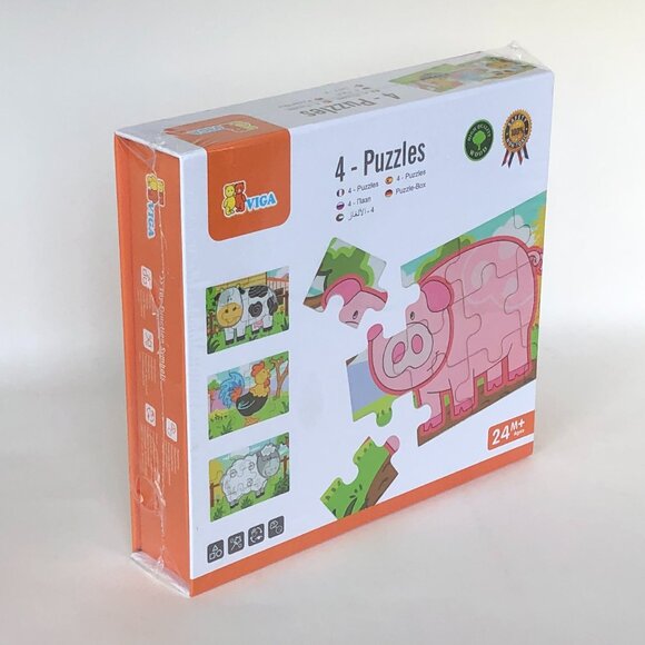New Sealed  Viga Wooden Jigsaw Puzzle -Farm 4 in 1 For Age  2Y+ - Picture 8 of 10